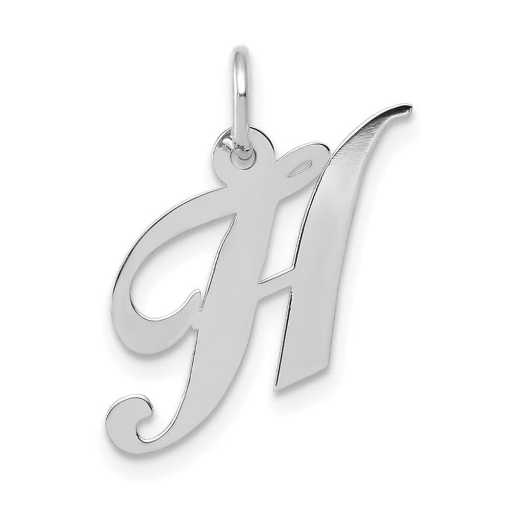 10k White Gold Small Fancy Script Initial H Charm - image 1